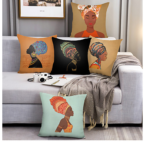 

African Style Double Side Cushion Cover 5PC Soft Decorative Square Throw Pillow Cover Cushion Case Pillowcase for Bedroom Livingroom Superior Quality Machine Washable Outdoor Cushion for Sofa Couch Bed Chair