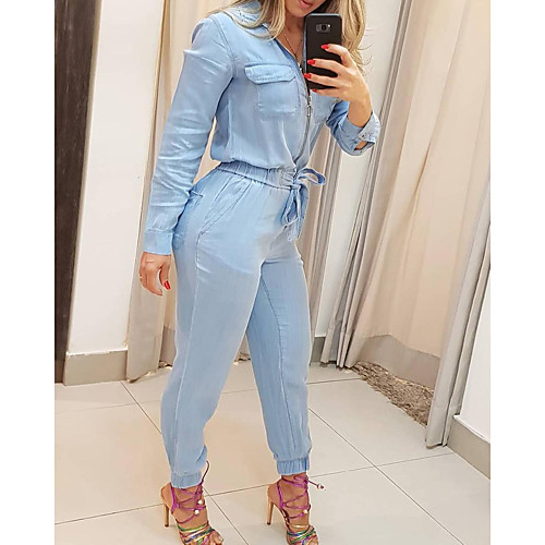 

Women's Casual School Casual Daily 2021 Light Blue Overall Solid Color