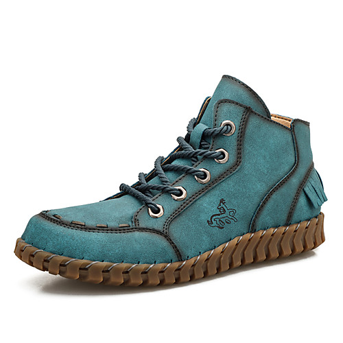 

Women's Boots Flat Heel Round Toe Booties Ankle Boots Daily Outdoor Faux Leather Synthetics Lace-up Solid Colored Blue Burgundy Black / Booties / Ankle Boots