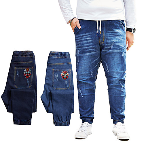 

Men's Sporty Casual Breathable Soft Daily Sports Pants Jeans Pants Solid Color Full Length Drawstring Pocket Elastic Waist Black Light Blue