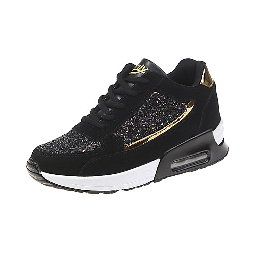 

Women's Sneakers Hidden Heel Round Toe Daily Faux Leather Sequin Black / Gold Gray