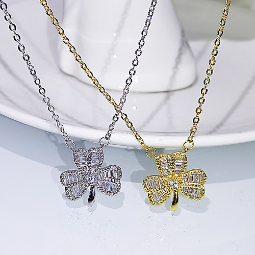 

Women's Clear AAA Cubic Zirconia Pendant Necklace Floral Clover Dainty Simple Elegant Korean Brass Silver Gold 50 cm Necklace Jewelry 1pc For Wedding Party Evening Prom Beach Festival