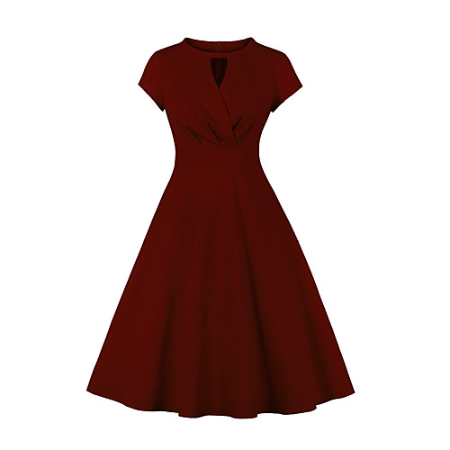 

Women's A Line Dress Midi Dress Blue Red Wine Red Short Sleeve Solid Color Summer Vintage 2021 S M L XL XXL
