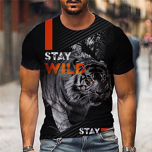 

Men's Unisex Tee T shirt Shirt 3D Print Graphic Prints Tiger Print Short Sleeve Daily Tops Casual Designer Big and Tall Black