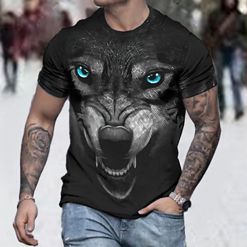 

Men's Tee T shirt Shirt 3D Print Graphic Prints Wolf Animal Plus Size Short Sleeve Casual Tops Basic Designer Slim Fit Big and Tall Black / Summer