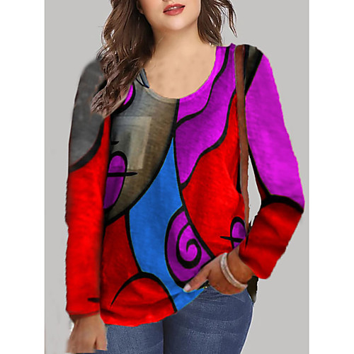 

Women's Plus Size Tops Blouse Mixed Color Long Sleeve Round Neck Casual Fall Spring Spot Purple Gray Big Size L XL XXL 3XL 4XL