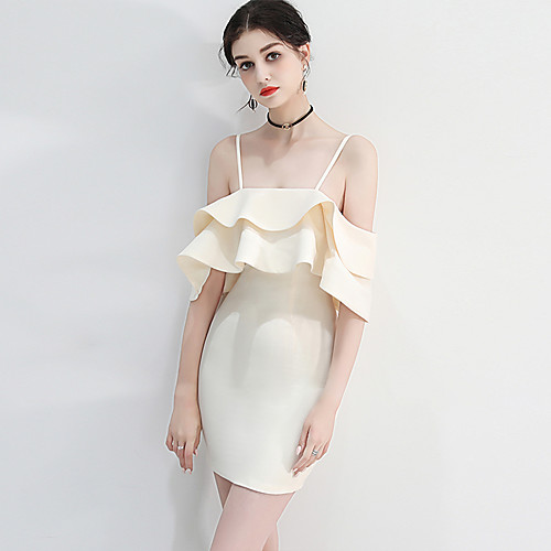 

Mermaid / Trumpet Beautiful Back Sexy Homecoming Cocktail Party Dress Spaghetti Strap Short Sleeve Short / Mini Stretch Fabric with Ruffles 2021