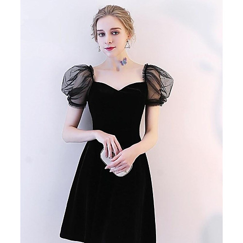 

A-Line Minimalist Sexy Engagement Cocktail Party Dress V Neck Short Sleeve Short / Mini Satin with Sleek 2021