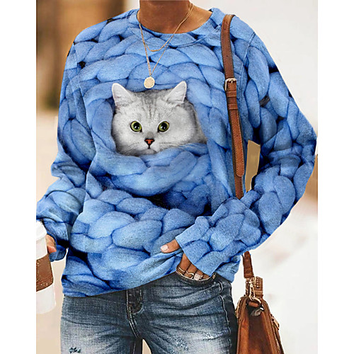 

Women's Sweatshirt Pullover Cat 3D Animal 3D Print Daily Sports 3D Print Active Streetwear Hoodies Sweatshirts Blue