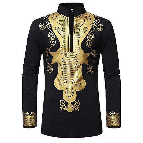 

Men's Henley Shirt Shirt Other Prints Graphic Long Sleeve Street Tops Ethnic Style Soft Breathable Beach Black