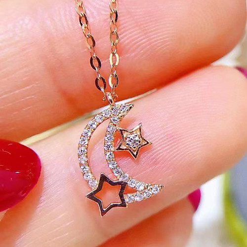 

Star Moon Jewelry Set Clear AAA Cubic Zirconia Pendant Necklace Monogram Star Crescent Moon Dainty Fashion Korean Cute Brass Rose Gold 50 cm Necklace Jewelry 1pc For Street Gift Prom Birthday Party Festival