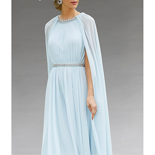 

Two Piece Sheath / Column Mother of the Bride Dress Elegant Jewel Neck Ankle Length Chiffon Sleeveless with Sash / Ribbon Pleats Beading 2021