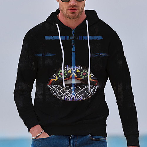 

Men's Unisex Hoodie Graphic Prints Mouth Print Daily Sports 3D Print 3D Print Casual Hoodies Sweatshirts Black