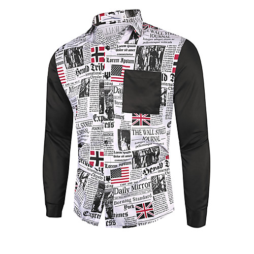 

Men's Shirt Other Prints Color Block Geometry Print Long Sleeve Daily Tops Cotton Basic White