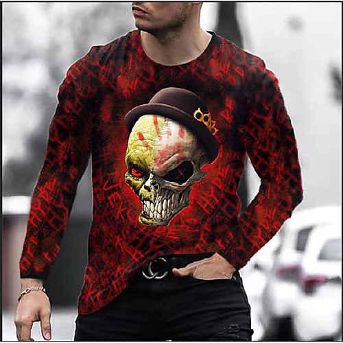 

Men's T shirt 3D Print Skull 3D Print Long Sleeve Daily Tops Fashion Purple Rainbow Red