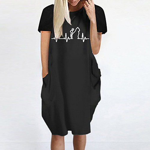 

Women's T Shirt Dress Tee Dress Knee Length Dress Blue Yellow Fuchsia Gray Green White Black Short Sleeve Print Cat Summer Round Neck Casual Oversized 2021 S M L XL XXL 3XL 4XL 5XL