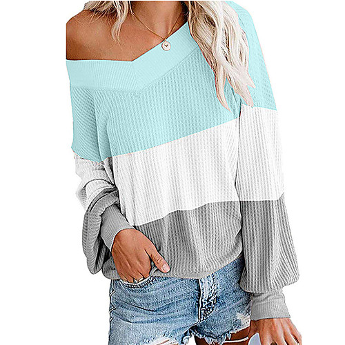 

Women's Casual Stripes Pullover Sweater Long Sleeve Sweater Cardigans V Neck Blue Blushing Pink khaki