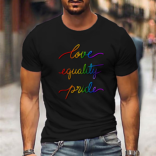

Men's Unisex Tee T shirt Shirt Hot Stamping Rainbow Graphic Prints Letter Print Short Sleeve Casual Tops Cotton Basic Designer Big and Tall Black