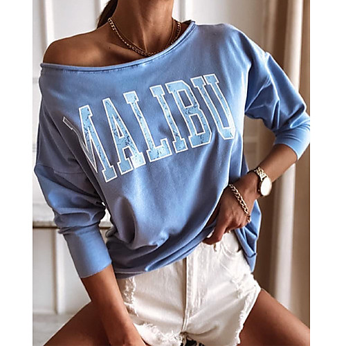 

Women's Sweatshirt Pullover Letter Print Daily Sports Other Prints Sportswear Streetwear Hoodies Sweatshirts Blue