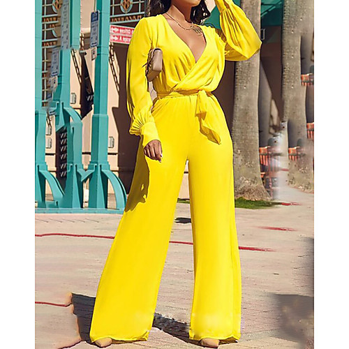 

Women's Casual Sexy Party Causal Date 2021 Yellow Jumpsuit Solid Color Bowknot