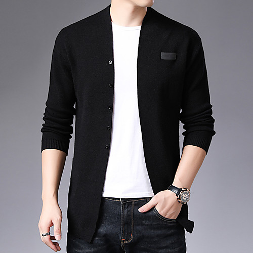 

Men's Stylish Vintage Style Knitted Solid Color Cardigan Long Sleeve Sweater Cardigans V Neck Fall Winter Khaki Black