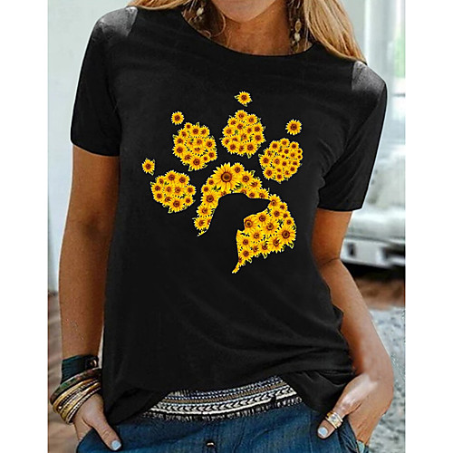 

Women's Floral Theme Painting T shirt Floral Graphic Sunflower Print Round Neck Basic Tops Cotton White Black