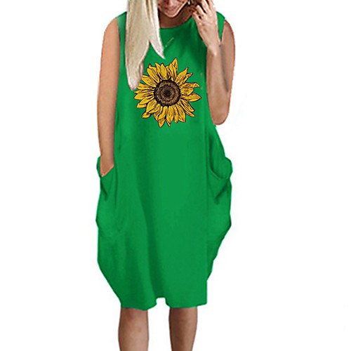 

Women's T Shirt Dress Tee Dress Knee Length Dress Blue Yellow Fuchsia Gray Green White Black Sleeveless Floral Summer Round Neck Casual Oversized 2021 S M L XL XXL 3XL 4XL 5XL