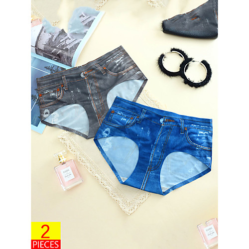 

Women's Print Brief Micro-elastic Mid Waist 2 Pieces Multi color One-Size