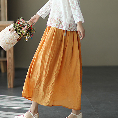 

Women's Vacation Casual / Daily Basic Streetwear Maxi Skirts Solid Colored Ruffle Blue Yellow Green
