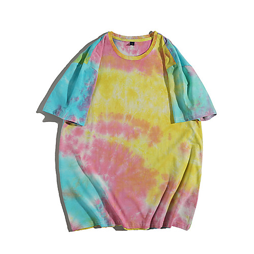 

Women's Painting T shirt Tie Dye Print Round Neck Basic Tops Oversized 100% Cotton Yellow