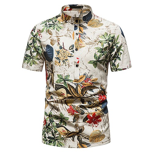 

Men's Shirt Graphic Short Sleeve Casual Tops Fashion Vintage Hawaiian Beige