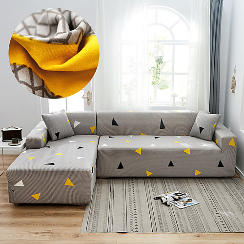

Simple Triangle Sofa Cover 1-Piece Couch Cover Fit for 1-4 Seater L-shape Couch Soft Stretch Slipcover Spandex Jacquard Fabric Easy to Install(1 Free Cushion Cover)