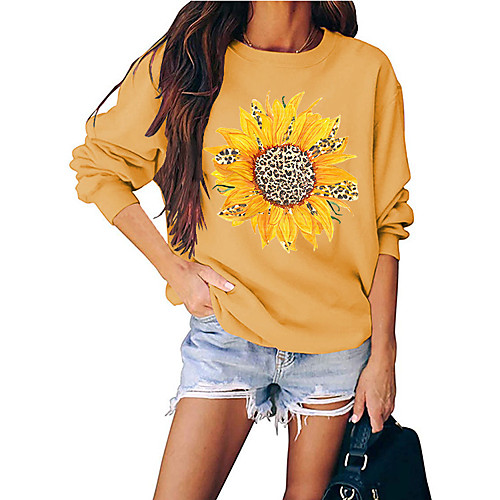 

Women's Sweatshirt Pullover Floral Leopard Sunflower Print Daily Sports Hot Stamping Sportswear Streetwear Hoodies Sweatshirts Yellow Blushing Pink Gray