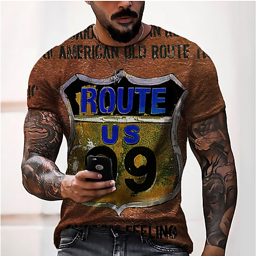 

Men's Tee T shirt Shirt 3D Print Graphic Prints Letter Print Short Sleeve Daily Tops Casual Designer Big and Tall Round Neck Blue Royal Blue Orange / Summer