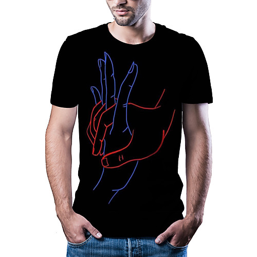 

Men's T shirt Other Prints Graphic Hand Print Short Sleeve Daily Tops Cotton Simple Comfortable Black