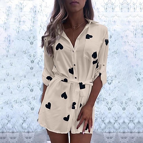 

Women's Shirt Dress Short Mini Dress Purple Yellow Blushing Pink White Beige Long Sleeve Geometric Button Print Fall Summer Shirt Collar Casual 2021 S M L XL XXL 3XL 4XL 5XL