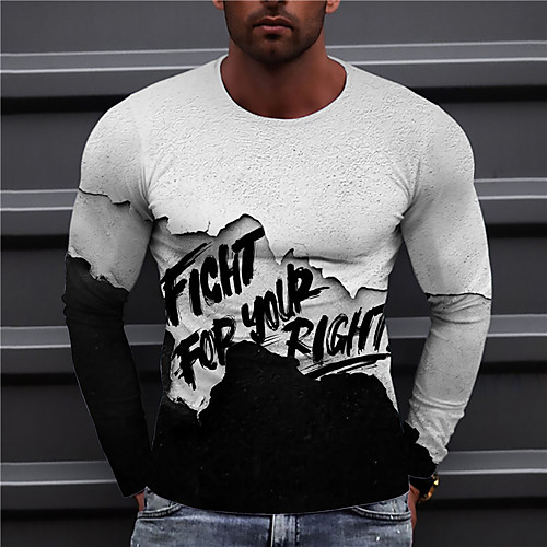 

Men's Unisex Tee T shirt Shirt 3D Print Graphic Prints Letter Print Long Sleeve Daily Tops Casual Designer Big and Tall Gray