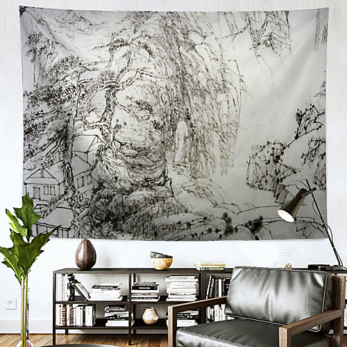 

Chinese Ink Painting Style Wall Tapestry Art Decor Blanket Curtain Hanging Home Bedroom Living Room Decoration Polyester
