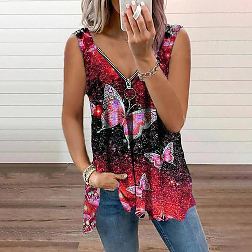

Women's 3D Printed Tank Top Vest Camis Butterfly Animal Print V Neck Tops Blue Purple Yellow