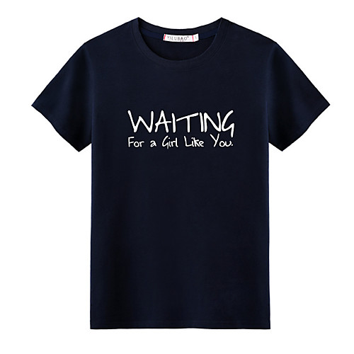 

Women's Painting T shirt Text Print Round Neck Basic Tops 100% Cotton Wine Gray Royal Blue