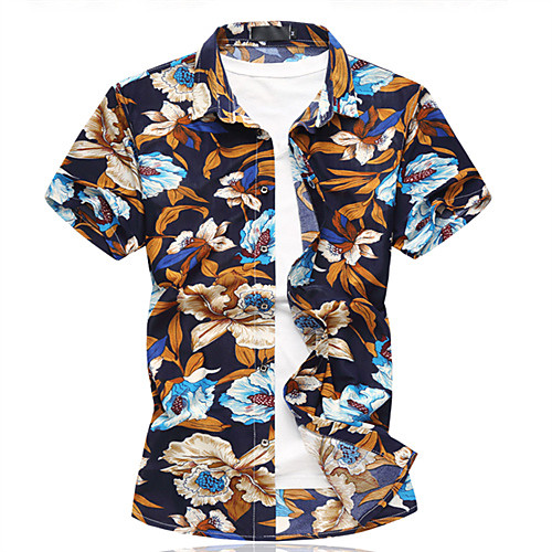 

Men's Shirt Graphic Short Sleeve Casual Tops Casual Navy Blue
