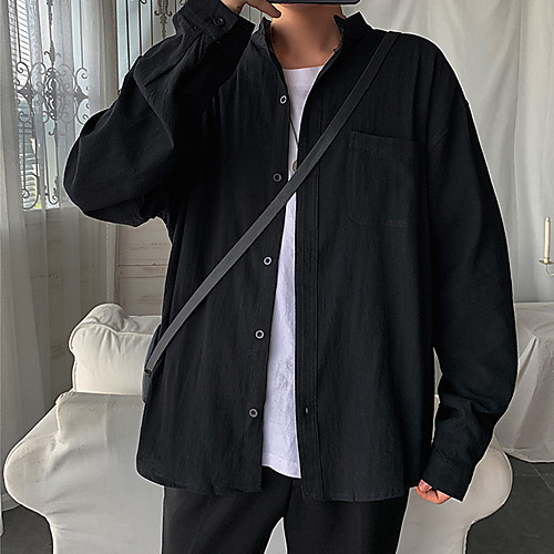 

Men's Shirt Solid Color Button-Down Long Sleeve Casual Tops Cotton Lightweight Casual Fashion Breathable Army Green White Black