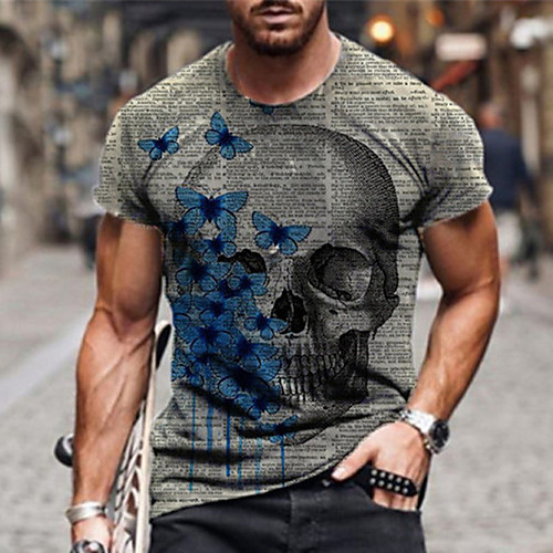 

Men's Tee T shirt Shirt 3D Print Graphic Skull Plus Size Short Sleeve Casual Tops Basic Designer Big and Tall Gray Orange Black