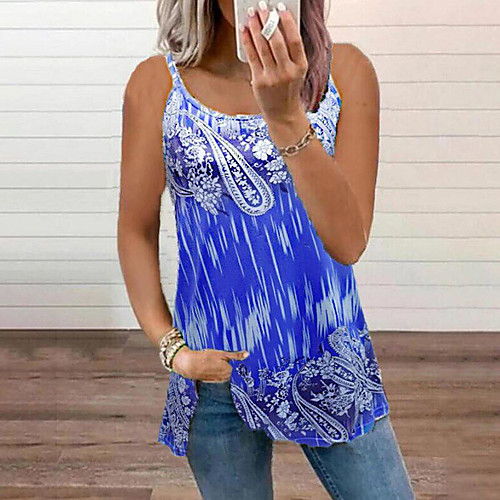 

Women's Bohemian Theme Camisole Tank Top Vest Paisley Print U Neck Basic Streetwear Tops Blue Fuchsia Navy Blue