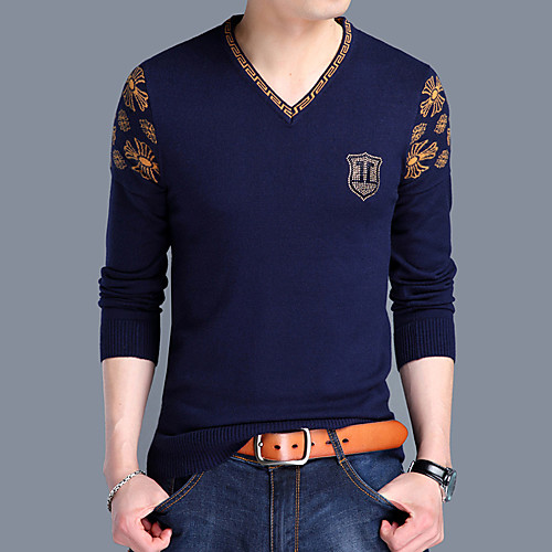 

Men's Stylish Vintage Style Knitted Solid Color Pullover Sweater Long Sleeve Sweater Cardigans V Neck Fall Winter Yellow Red Navy Blue