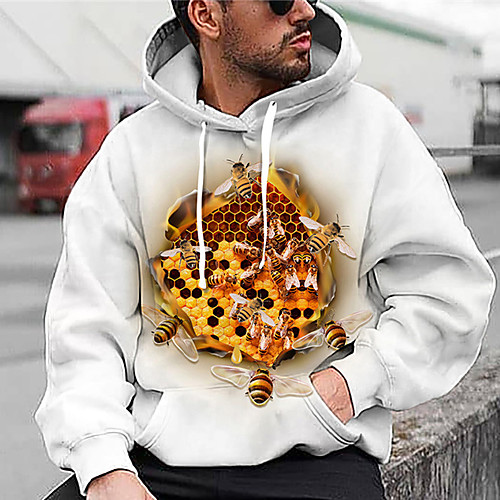 

Men's Unisex Hoodie Graphic Prints Bee Print Daily Sports 3D Print 3D Print Casual Hoodies Sweatshirts White