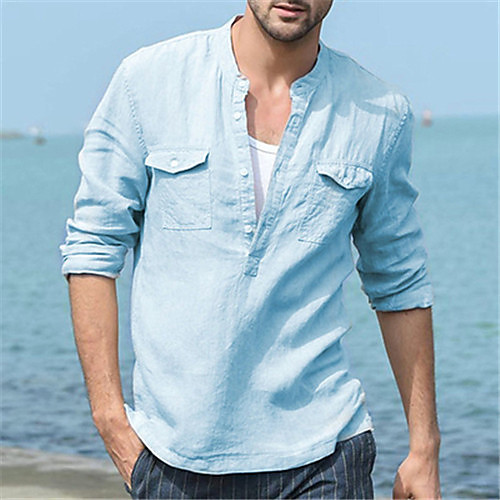 

Men's Shirt Solid Color Long Sleeve Casual Tops Casual Blue White Black