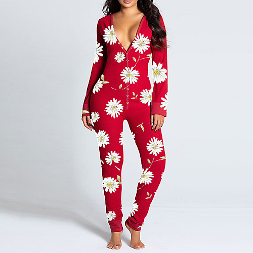 

Women's Casual Bed Home 2021 Leopard White Red Jumpsuit Floral Print