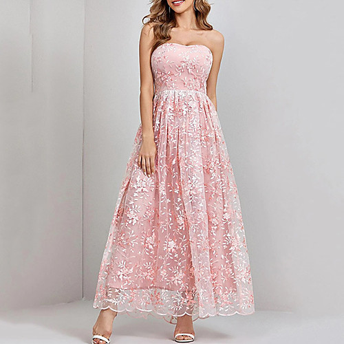

Women's Swing Dress Maxi long Dress Blushing Pink Sleeveless Floral Backless Lace Summer Strapless Work Sexy 2021 S M L XL