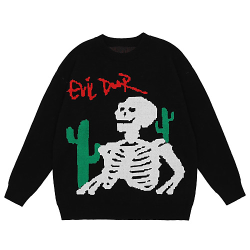 

Men's Unisex Stylish Vintage Style Gothic Knitted Letter Pullover Sweater Long Sleeve Sweater Cardigans Crew Neck Fall Winter Black